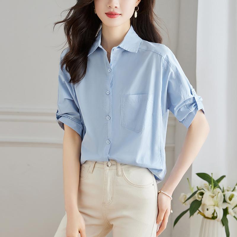 Pure Cotton Blouse for Women In Five-quarter Sleeve Summer Design Niche Top Pure Cotton Blouse