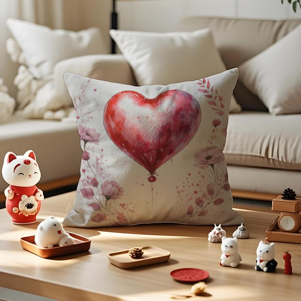 Valentine Red Heart Pillow Case Antidustmite Pillowcase Invisible Zipper Silky Short Plush Sofa Cushion Cover