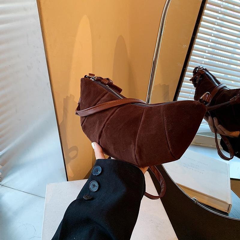 Autumn and winter high-end retro splicing matte small bag women's new croissant bag versatile messenger dumpling bag