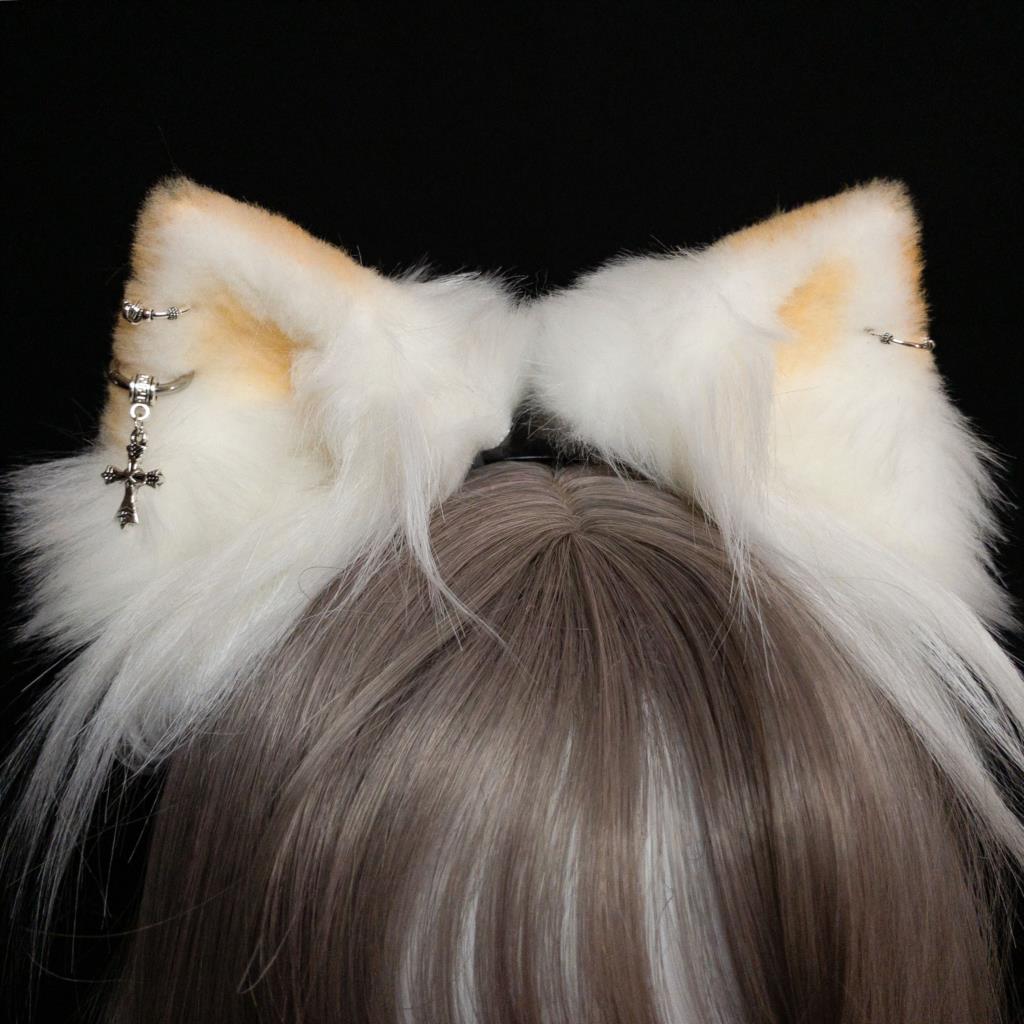 White cat ears pink beast ear tire lovely cosplay Lolita hand yellow ear clip kc hair band