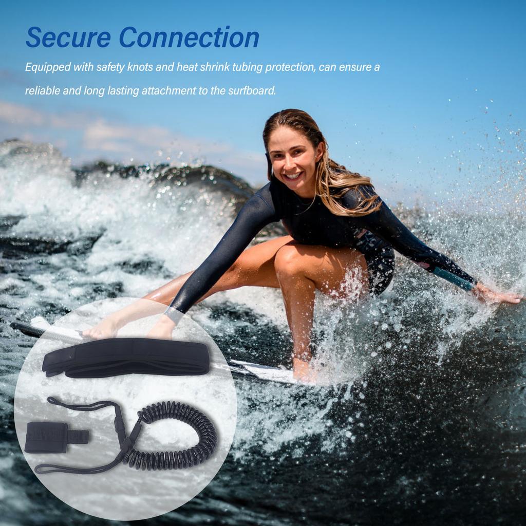 6mm Surfboard Leash Reliable High Strength TPU Coiled Spring Waist Safety Rope for Water Sport