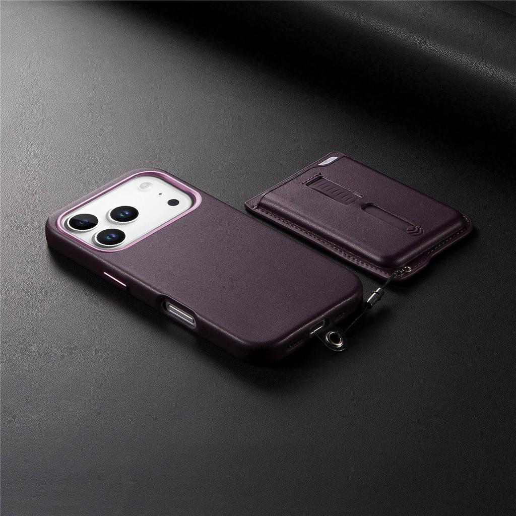 iPhone 17 Magnetic Card Holder Case with Anti-Lost Strap & Drop-Proof Cover, Compatible with 15 Pro & 16 Pro Models