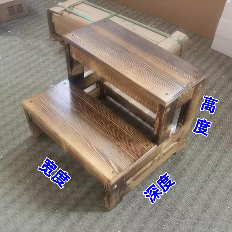 Solid Wood 2-Step Folding Ladder Stool for Household and Balcony Use