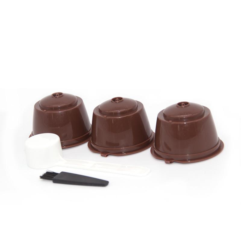 

3 шт./набор Подходит для кофейной фильтр-чашки Dolce Gusto Многоразовые кофейные капсульные фильтры для Nespresso с ложкой и щеткой(Цветной случайный) коричневый