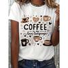 European Size Adorable Coffee-Themed Graphic Tee, Short-Sleeved Crew Neck Casual Shirt Perfect for Spring And Summer, Women'S Apparel