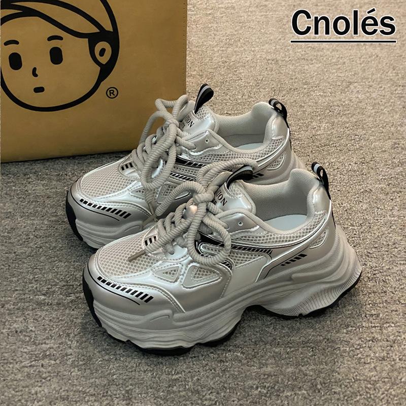 

New spring and autumn dad shoes women s 2025 thick-soled heightening small mesh thin versatile trendy sports women s shoes 40 серый