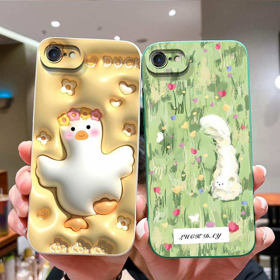 For iPhone 7 8 Plus Case Cute Animals Phone Cover For iPhone 6 SE X XR XS Max Camera Protection Soft Liquid Silicone Back Covers
