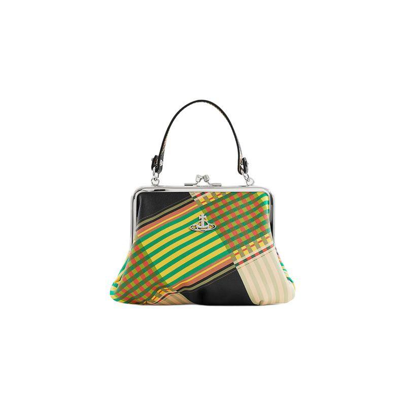 Vivienne Westwood Granny Frame Saturn Logo Buckle Closure Crosshatch Leather Handbag Wallet Women handbags Multicolor 52020003UL0074COMBATTARTAN Basic Set (Bag)