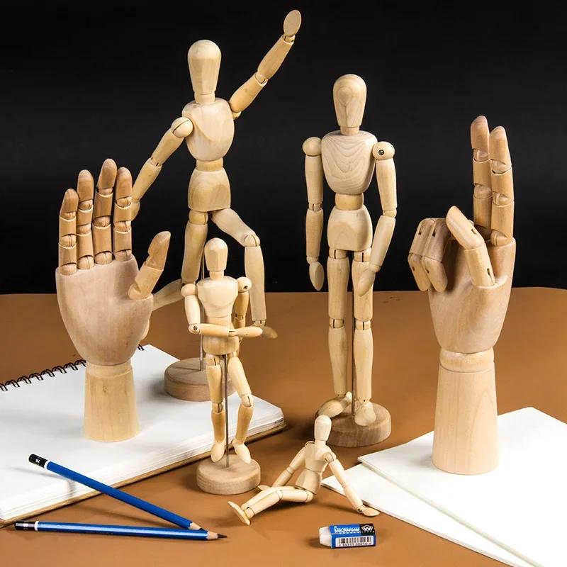 Sketch Drawing Mannequin Model Wooden Hand Model Human Artist Models Flexible Jointed Hand 5.5-12 Inches Tall Movable Limbs