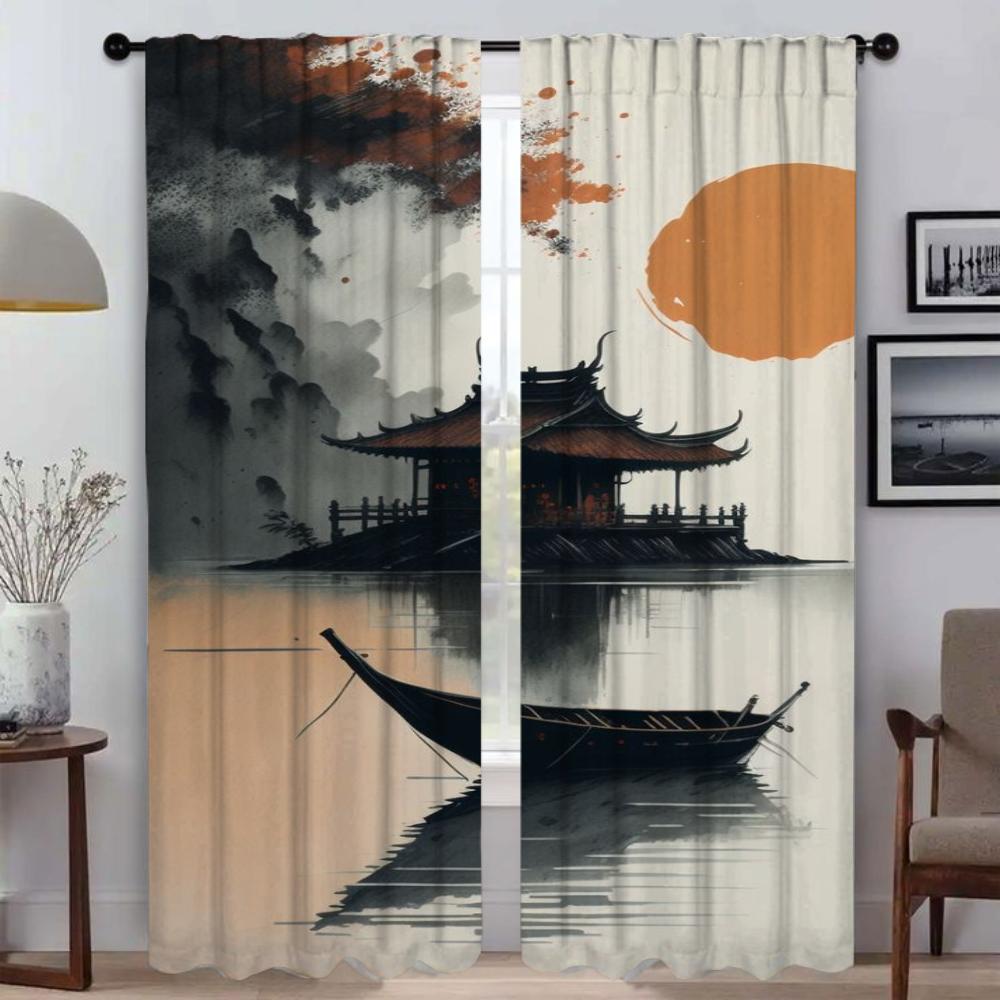 Home Interior Curtains for Living Room Curtain Sky and Ocean Shades Anti-mosquito Curtains 2 Pieces Tulle for Bedroom Partition