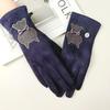 Cute Cat Embroidered Suede Leather Plus Velvet Thicken Riding Warm Gloves Winter Outdoor Sport Full Finger Touch Screen Driving