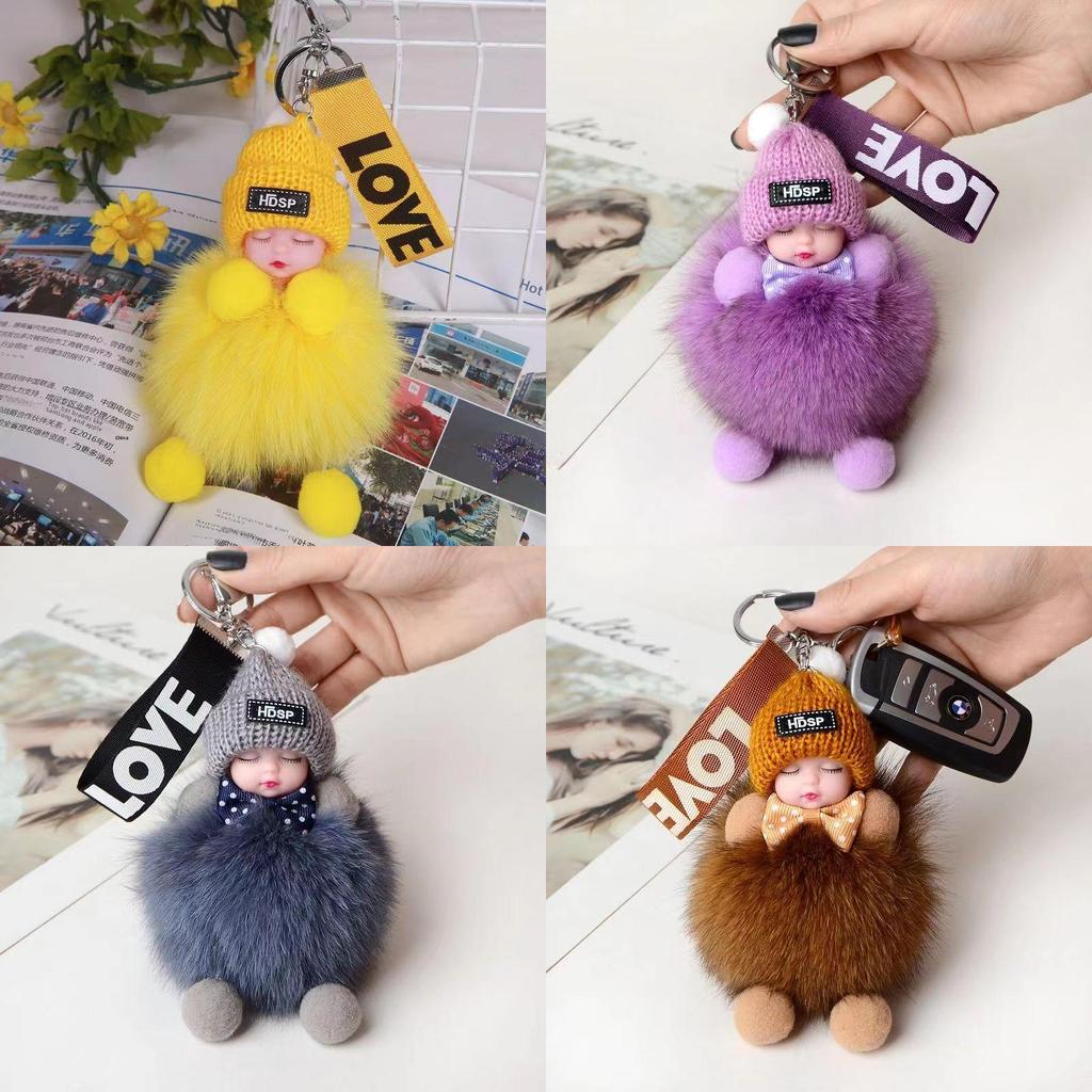 Faux Fox Fur Sleep Doll Bag Charm With Handmade Craft For Car Keychain And Backpack Decor