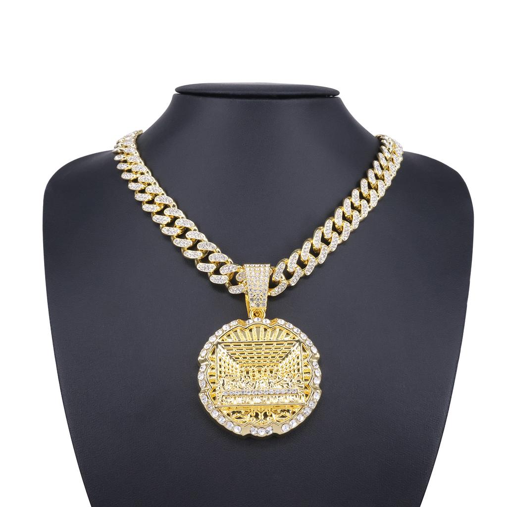 Alloy Necklace European American Unisex The Last Supper Pendant, Hip Hop Personalized Fashion Rap Rhinestone Pendant
