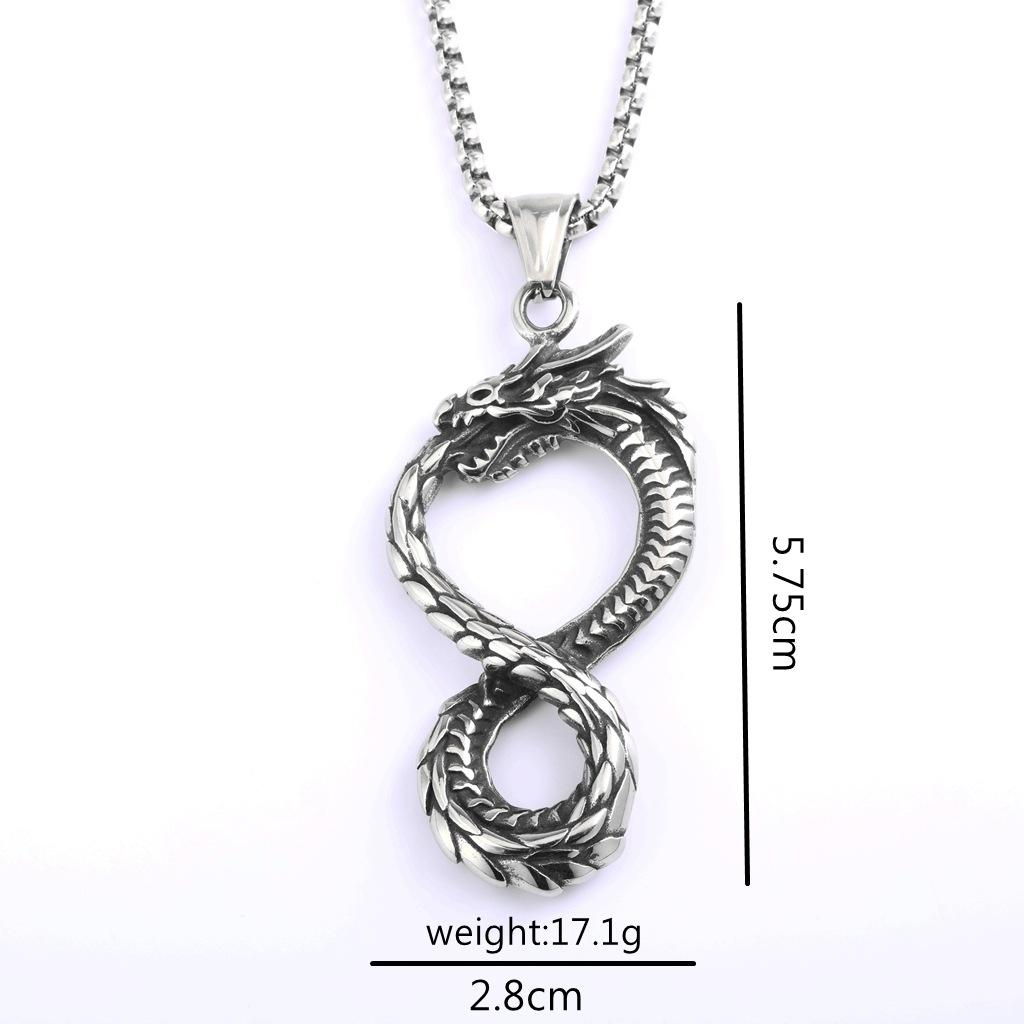 Vintage Stainless Steel 3D Dragon Pendant Necklace Unisex Design
