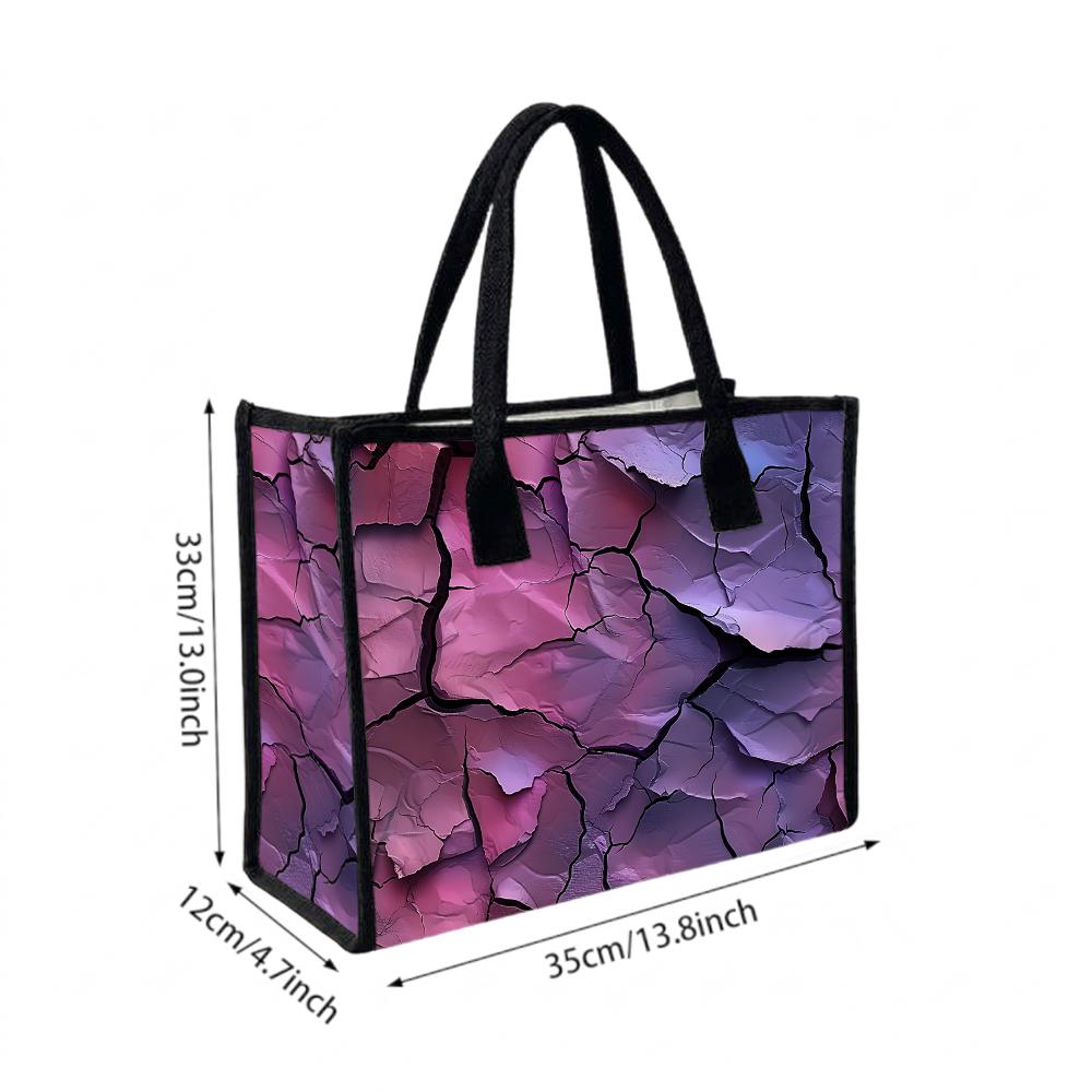 Purple Cracked Pattern Tote Bag Large Capacity Handbag for Daily Use
