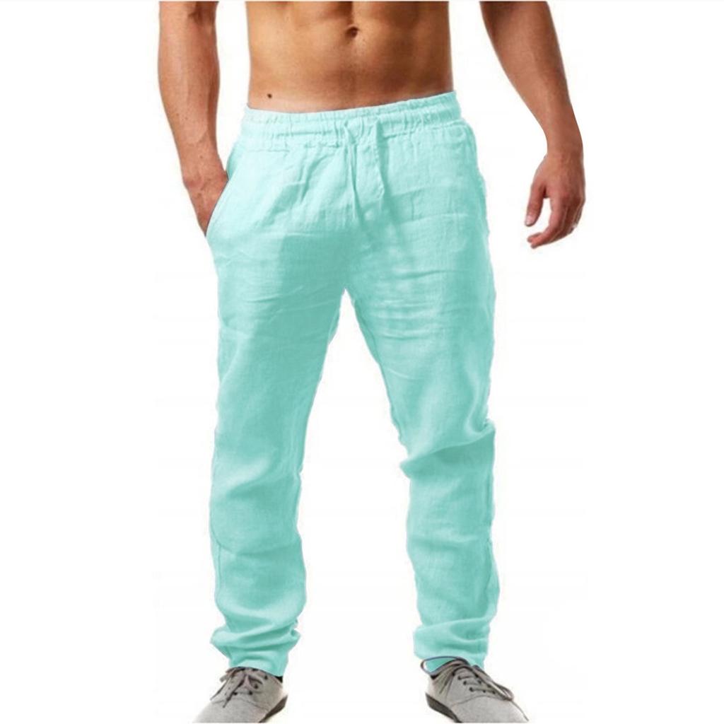 Men's Casual -color Breathable Lightweight Cotton And Linen Loose-fitting Casual Sports Pants