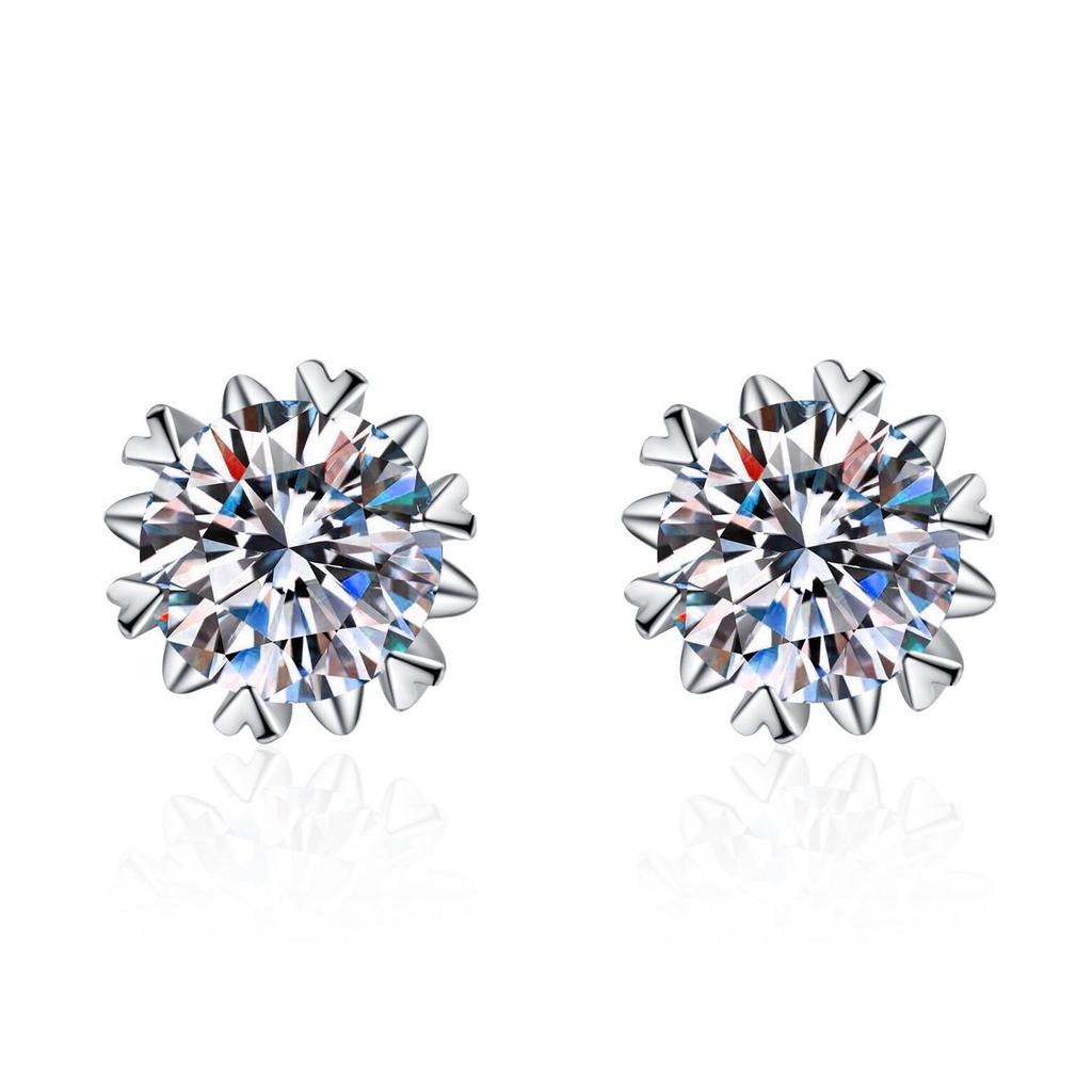 One-Carat Snowflake Diamond Earrings for Valentine's Day Gift
