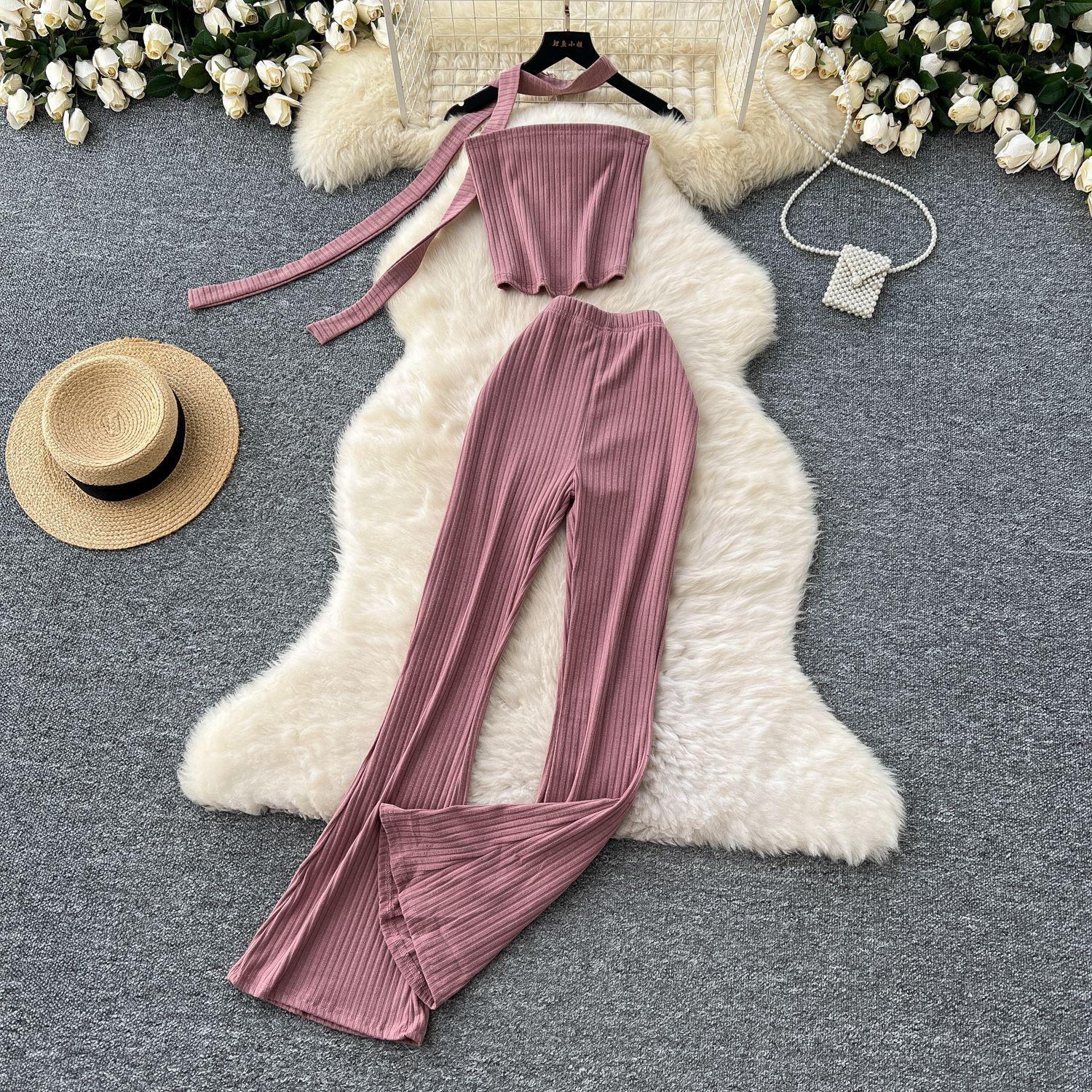 

Сексуальный свисающий воротник развевающийся пояс без рукавов бюстье майка женская с высокой талией тонкий пакет бедра досуг микро брюки костюм One Size