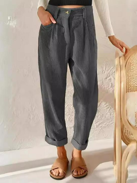 2024 Women's High-Waist Corduroy Autumn Pants - Solid Color, Loose Straight Leg