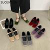 Fashion SUOJIALUN 2025 Spring New Women Flat Shoes Square Toe Shallow Buckle Ladies Elegant Sole Ballte Shoes Casual Loafers Shoes