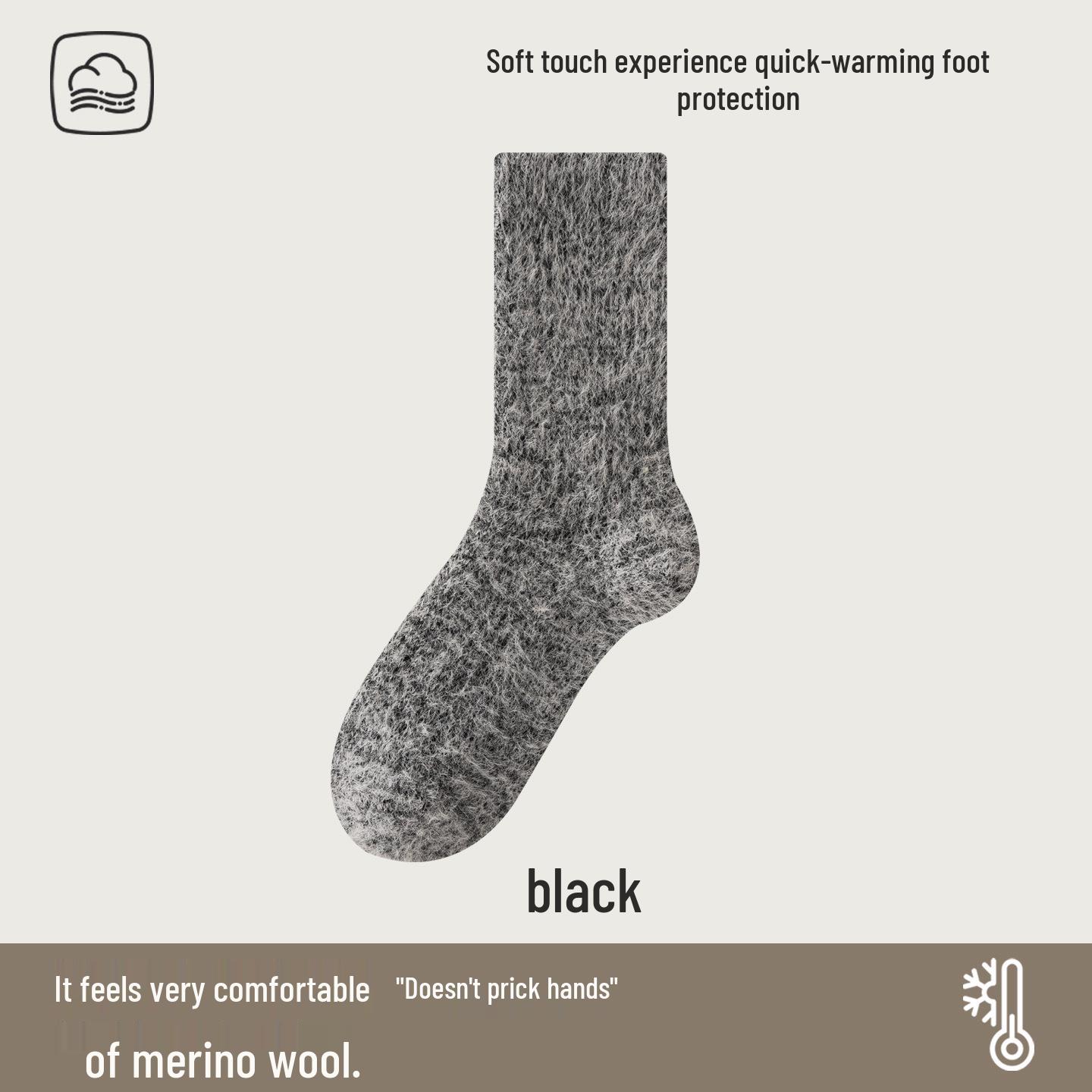 

Жіночі шкарпетки до середини ікри з мериносової вовни, не линяють, товсті, з плюшевим велюром для тепла восени та взимку One Size чорний