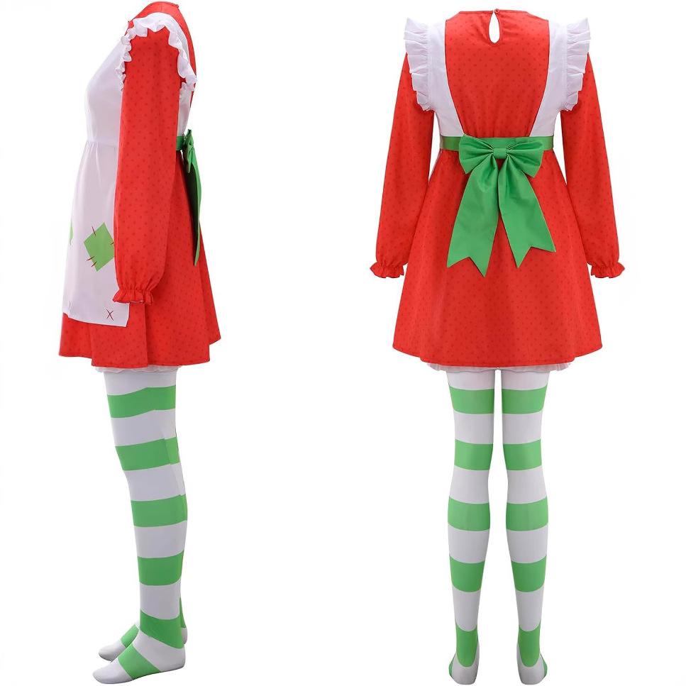 Strawberry Shortcake Costume For Women 1980s Vintage Cartoon Dress Halloween Cosplay Outfit Pink Baker Hat & Dress Set Takerlam