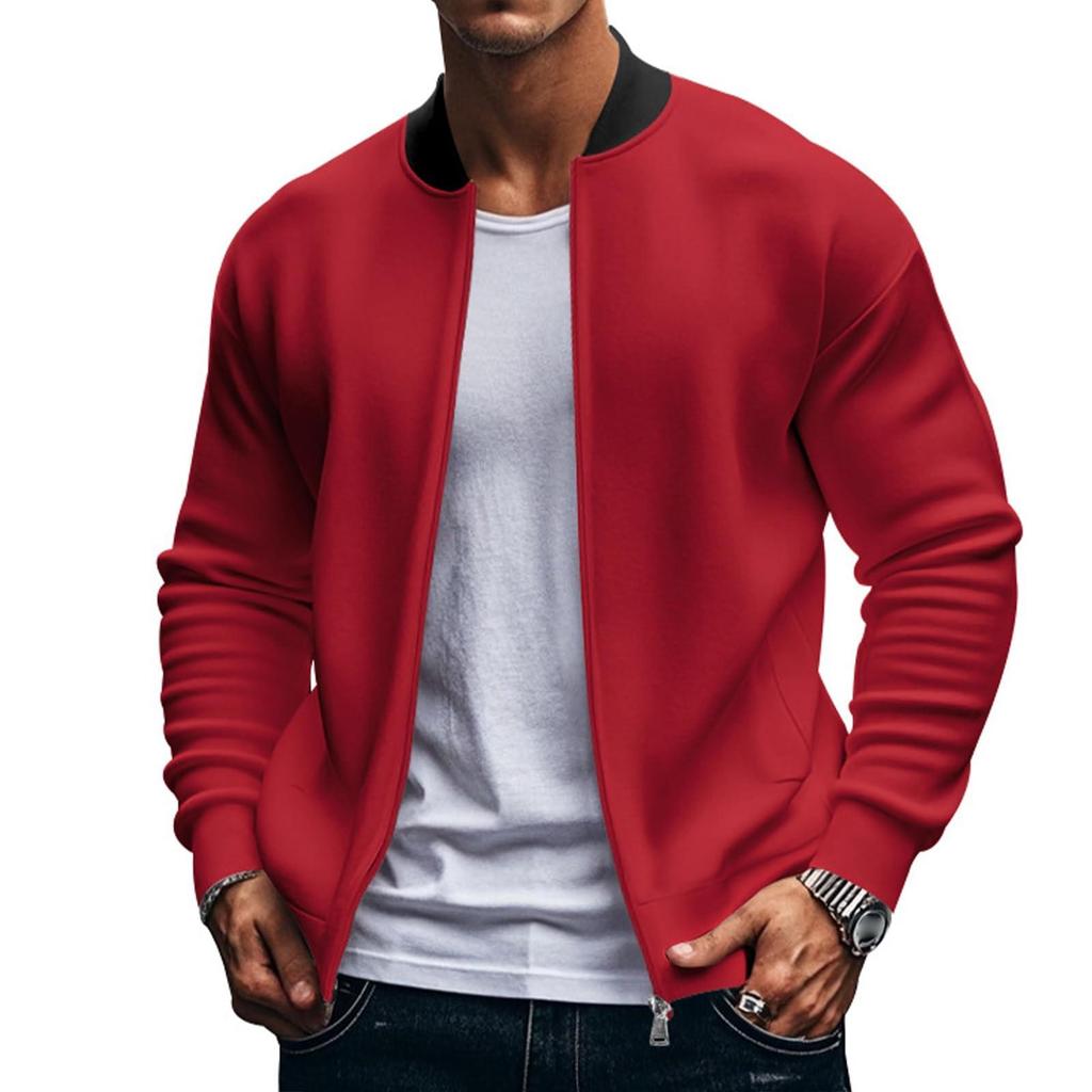 Men's Fashion Trend: Flight Zipper Baseball Jacket, Cardigan, Men's Solid Color Stand-up Collar Jacket