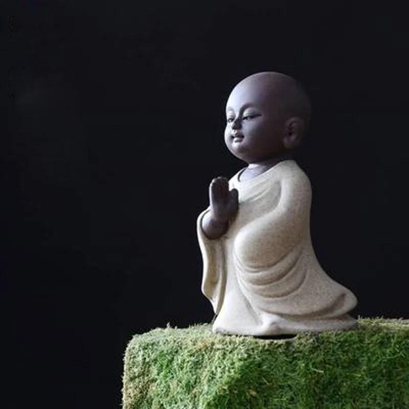 Creative Zen Purple Clay Buddha Statues, Ceramic Little Monk Ornament, Kung Fu Puer Tea Pet, Teaware, Office, Desktop Crafts
