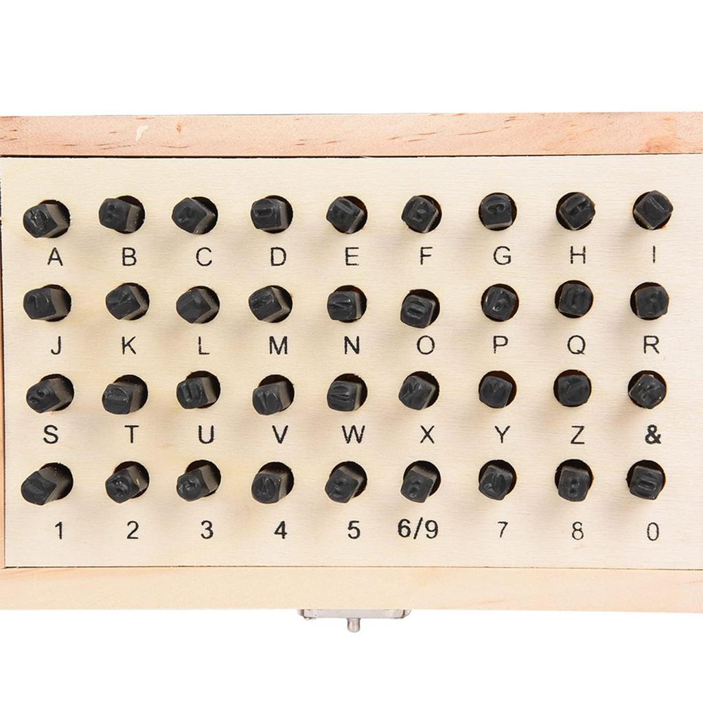 Stamping Alphabet and Numbers Handmade DIY Number Craft Includes Wooden Storage Portable 36-Piece Set, A-Z 0-9, Punch, Supplies, Box, (4mm)