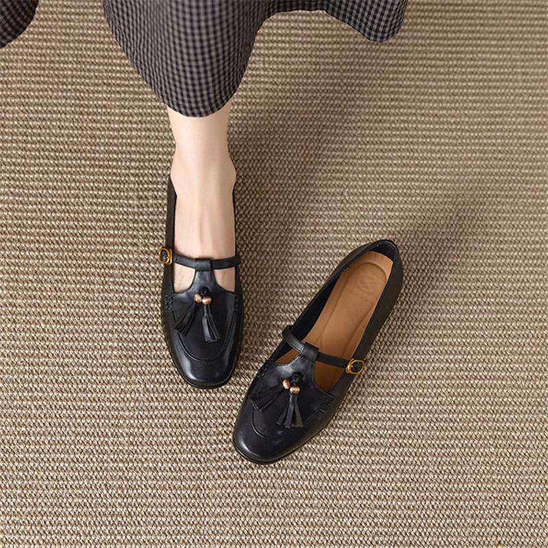 Fashion New Spring/autumn Genuine Leather Women Shoes Round Toe Shoes for Women Fashion Tassels Mary Jane Shoes Low Heels Women Pumps