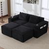 Sofá Modular de 2 Lugares em Veludo com 2 Banquinhos, Porta-Copos, Bolsos Laterais: Mola Ensacada e Espuma de Alta Densidade – Embalagem Comprimida, Sem Montagem.