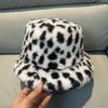 Winter New Warm Plush Fisherman's Hat Children's Fashionable Versatile Foldable Basin Hat Leopard Print Shows the Face Bucket Hat Tide