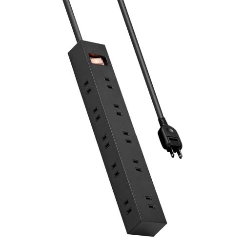 ELECOM Power Tap, 10 Ports, 2 Plugs, 3m, Magnet, Dust Shutter, Swing Plug, Lightning Guard, Bulk Switch, Compact, Black, ECT-1530BK