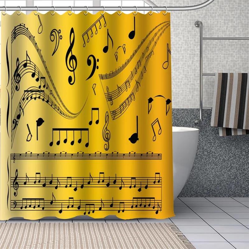 Music Notes Pattern Polyester Bath Curtain Waterproof Shower Curtains Diy Bath Screen Printed Curtain For Bathroom