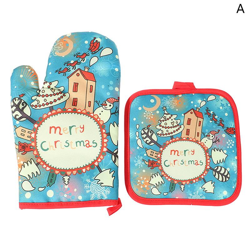 

Рождественские прихватки-рукавицы набор Санта Клаус снежинка конфетный узор термоизолированные прихватки для духовки дом кухня рождественское украшение A