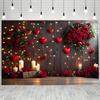 Red Roses Hearts Candles Fairy Lights Wood Wall Tapestry Wall Hanging For Valentine Day Wedding Decor Romantic Floral Art Print