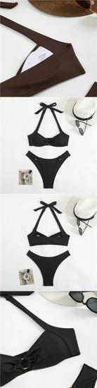 2025 Cross-border Women's Ribbed Halter Swimsuit: New European & American Style Bikini