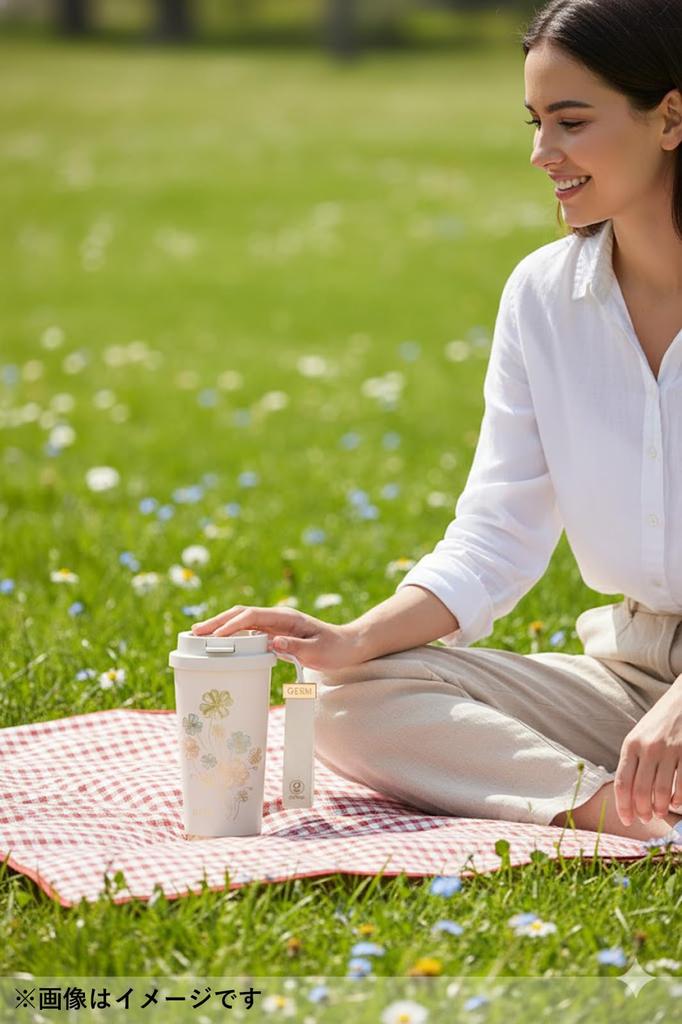 GERM [Trevo de Quatro Folhas] Design Brilhante Copo Térmico 500ml Aço Inoxidável 316 Isolado a Vácuo Mantém Bebidas Quentes ou Frias Inclui Tampa e Palhinha