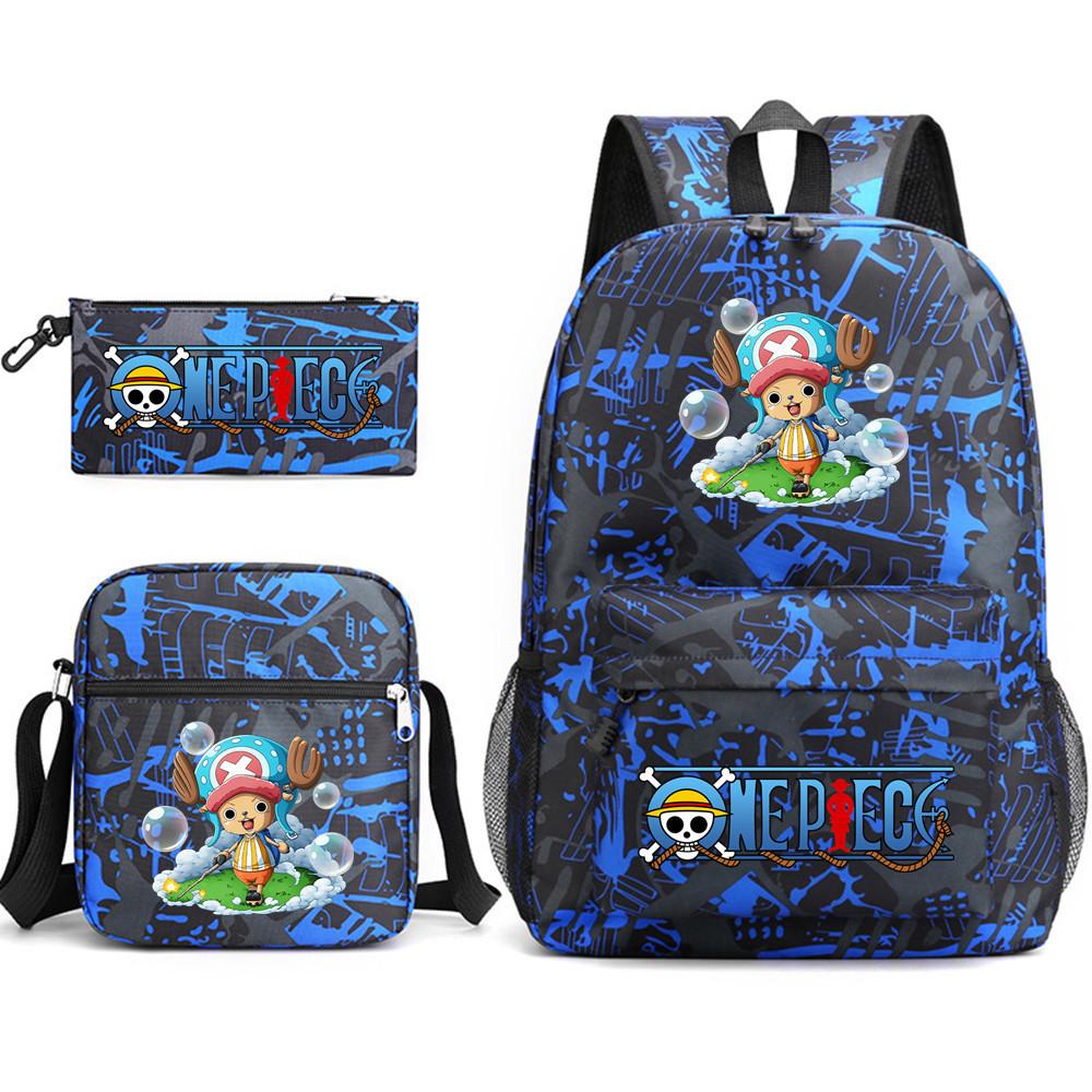 Large Capacity Schoolbag with Shoulder Strap; Student Three-piece Pencil Case Set