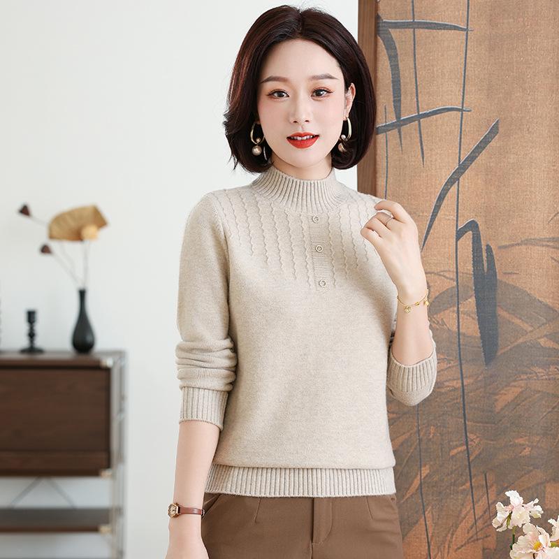 

Женский осенне-зимний свитер с полувысоким воротом однотонный для среднего/пожилого возраста - Модная вязаная базовая рубашка 4XL (for 72.5-80 kg)