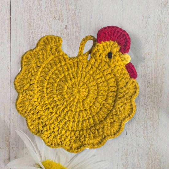Crochet Hen Coaster, Handmade Chicken Shape Knitted Mat for Coffee Cup, Cute Kitchen Countertop Bar Accessory