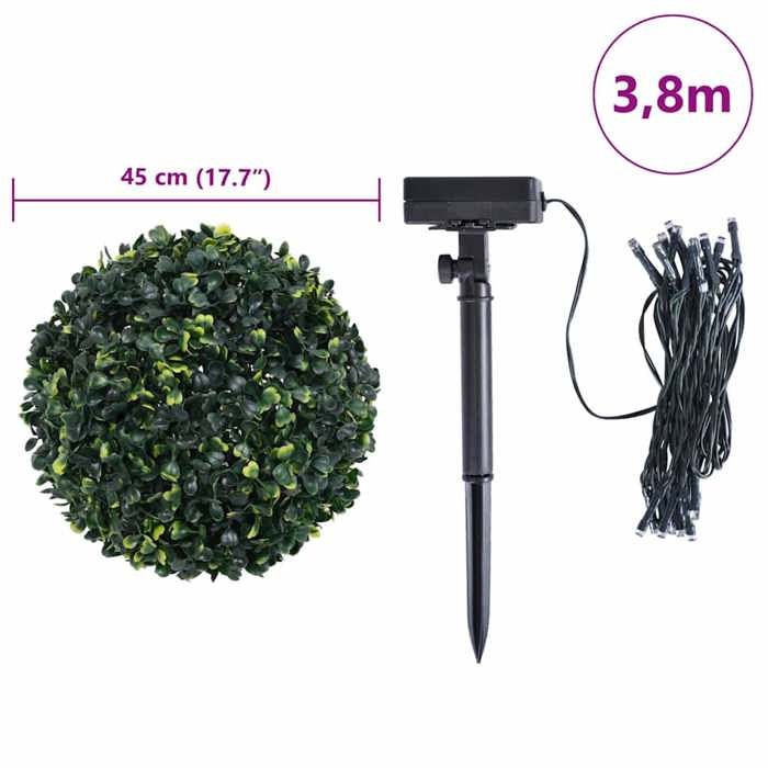 VidaXL Boules de buis artificielles avec lumières LED 2 pcs vert 45 cm, boule topiaire artificielle, boule topiaire 3335896