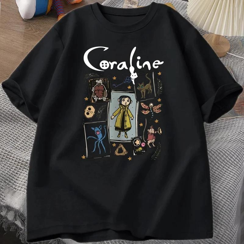 

Coraline Halloween T Shirt Women Unisex Spooky Vintage Tshirt Harajuku Fall Short Sleeve Tshirt Womens Clothing Graphic T Shirts 3XL