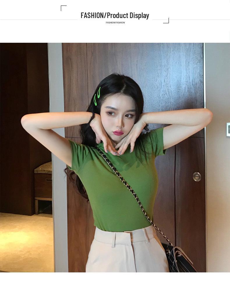 Women's Korean Style Slimming Solid Color Round Neck Summer T-Shirt 2025