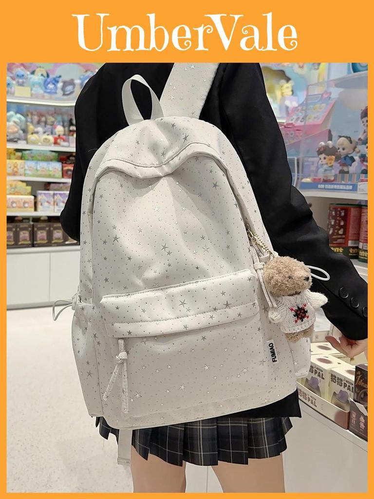 Starry Nylon Girls Backpack With Letter Print For Casual Travel And School Use