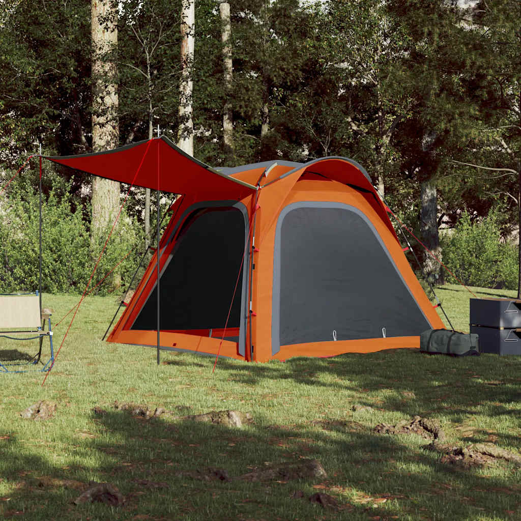 4 Person Camping Tent Grey and Orange Quick Release Waterproof