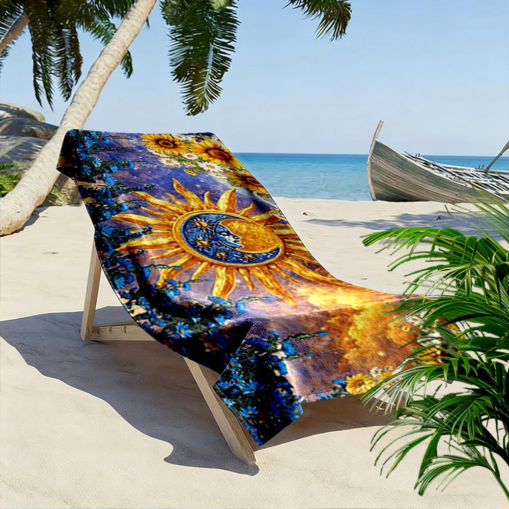 Sun and Moon with Floral Design Beach Towel Quick-drying for Travel Outdoor Sports Jogging Beach and Swimming
