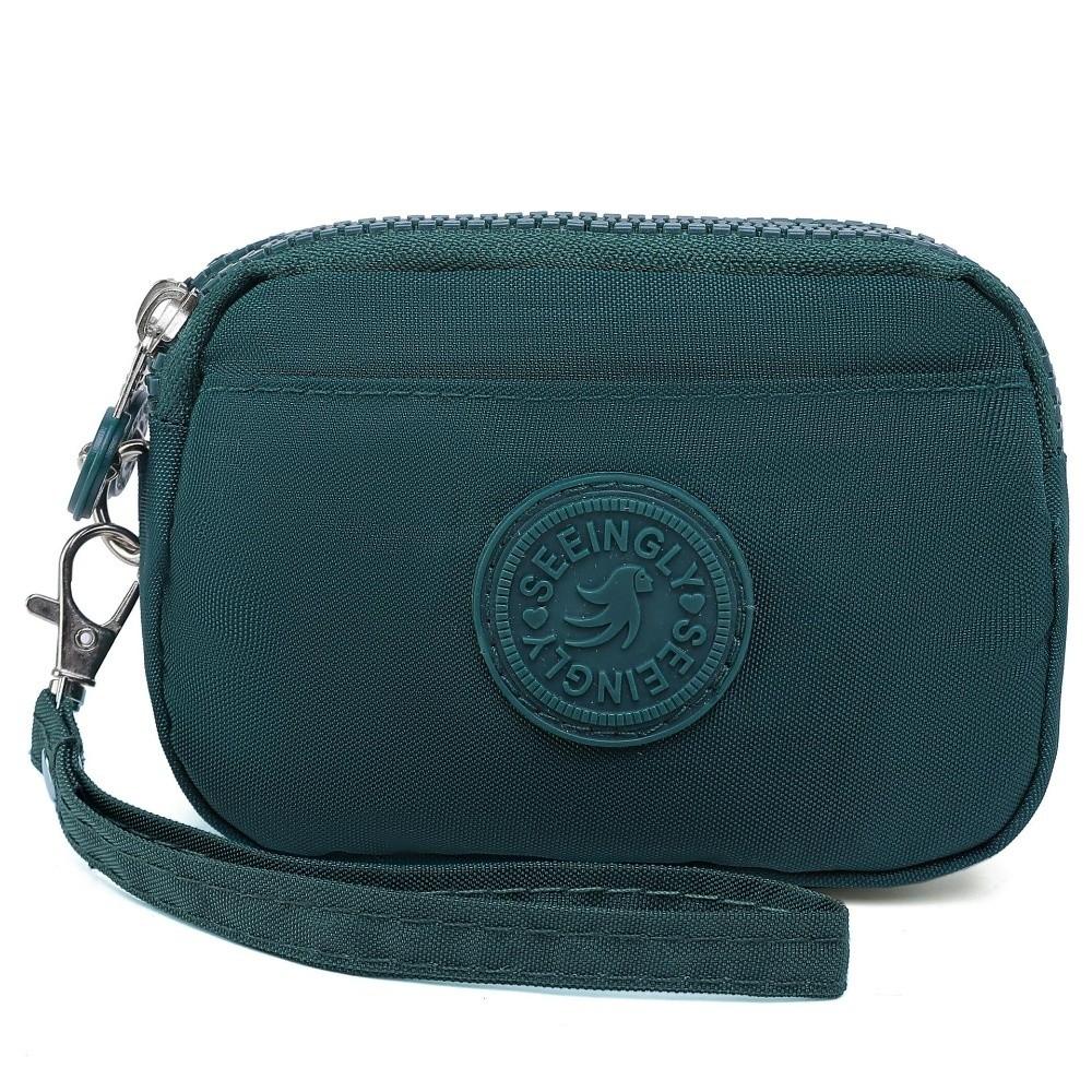 Portable Solid Color Women Wallet with Lanyard Waterproof Credit Card Holder Double Layer Nylon Zipper Clutch Ladies