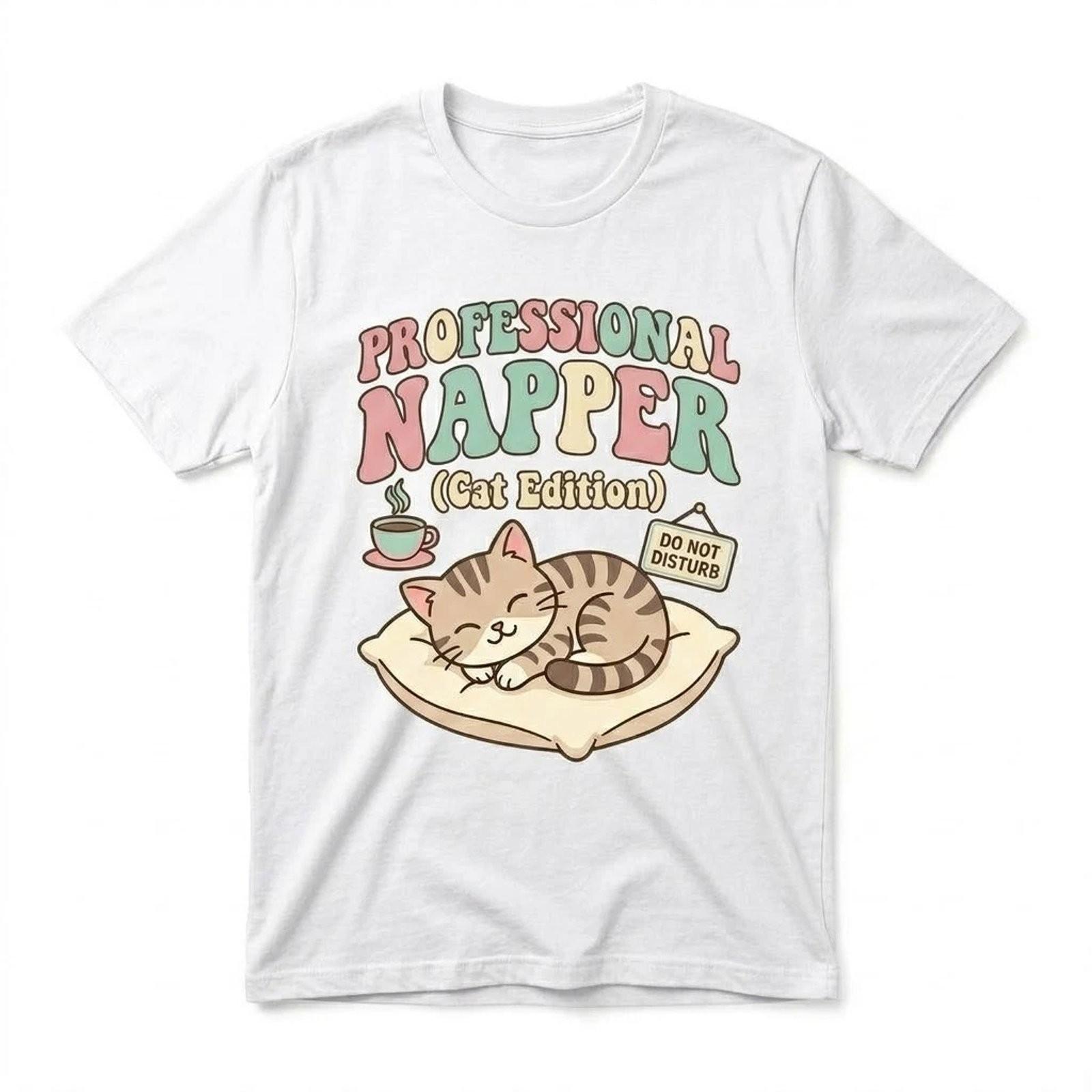 Funny Cat Lover T-Shirt Retro Graphic Tee Professional Napper Kitten Gift XXXL
