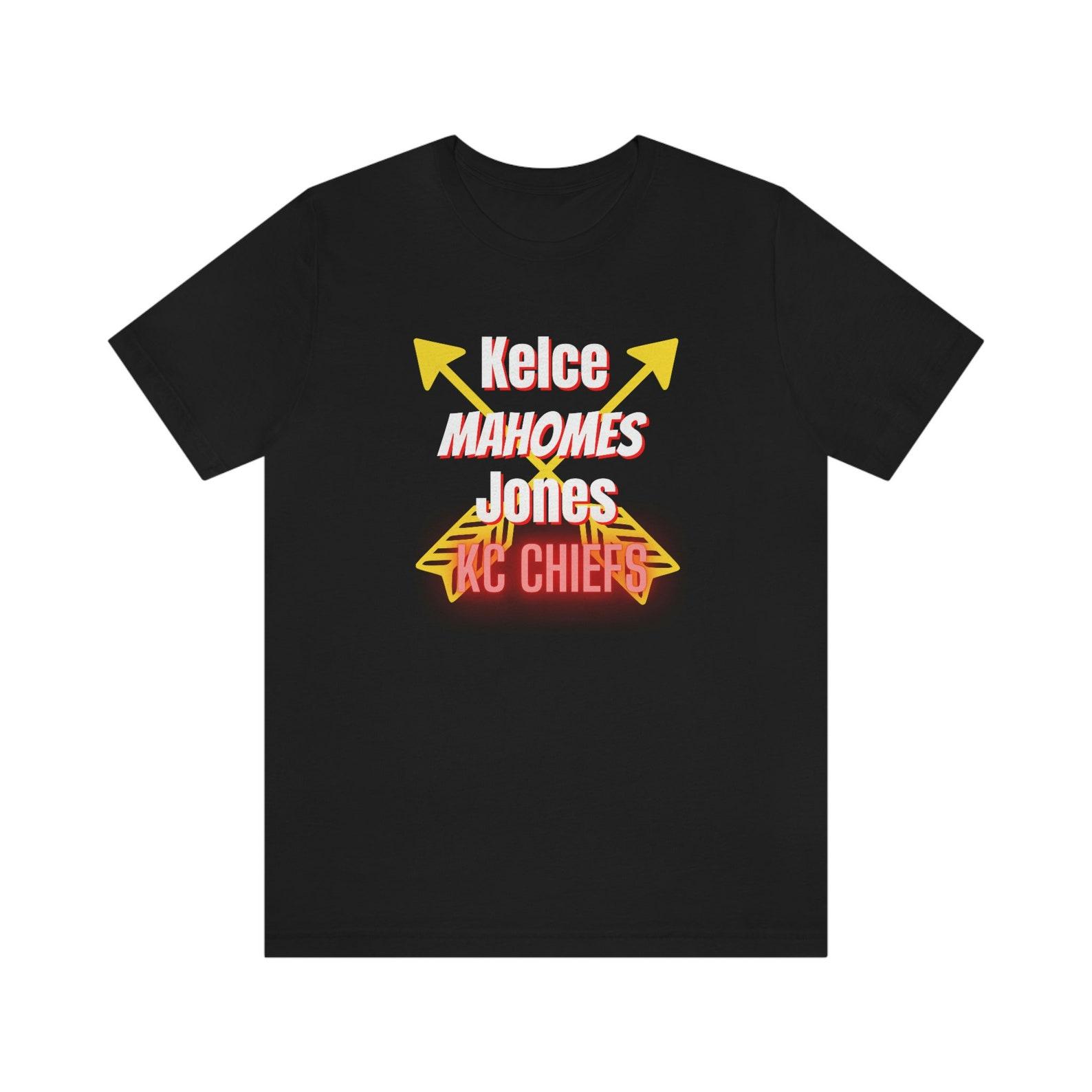 Kelce, Jones, Mahomes, Kansas City Chief s Football, Jersey Short Sleeve Tee, kansas city chiefs, kansas city chiefs shirt, chiefs, football 2XL